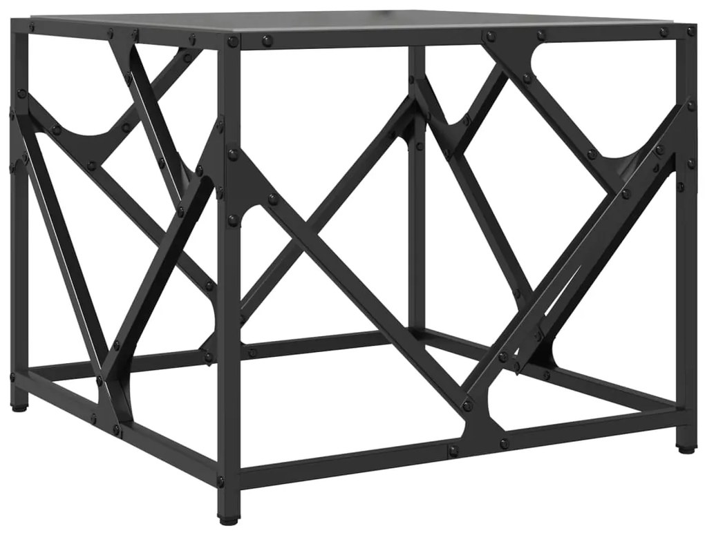 Mesa de centro com topo em vidro preto 50x50x41 cm aço
