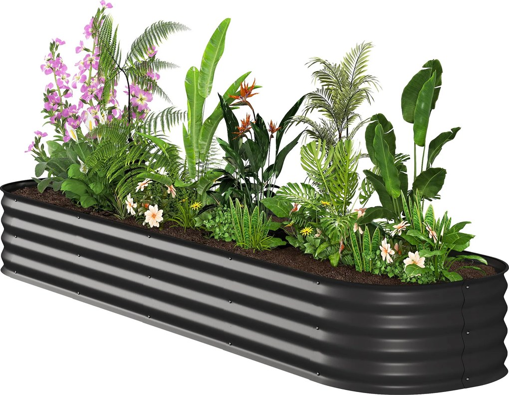 Floreira elevada de jardim em aço, modular, para legumes, plantas e flores, 240 x 62 x 30 cm