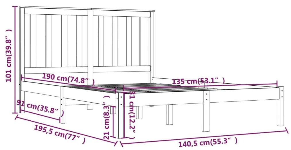 Estrutura de cama casal 135x190 cm pinho maciço
