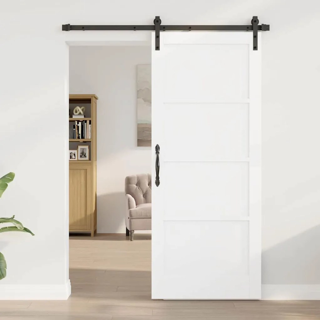 Porta Deslizante com Conjunto de Ferragens Branca 83x202 cm Madeira Só
