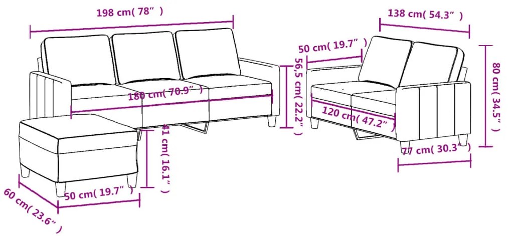 3 pcs conjunto de sofás com almofadões tecido cinzento-claro