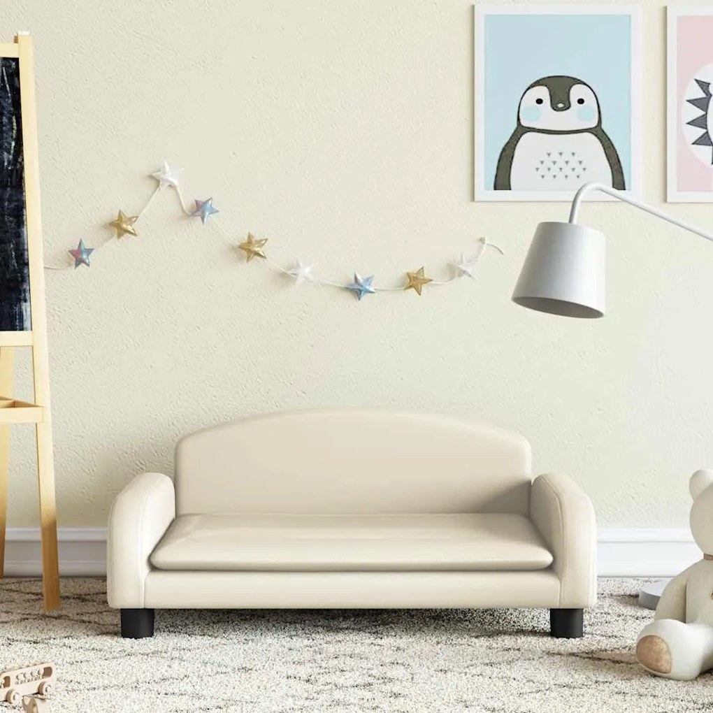vidaXL Sofá infantil 70x45x30 cm couro artificial cor creme