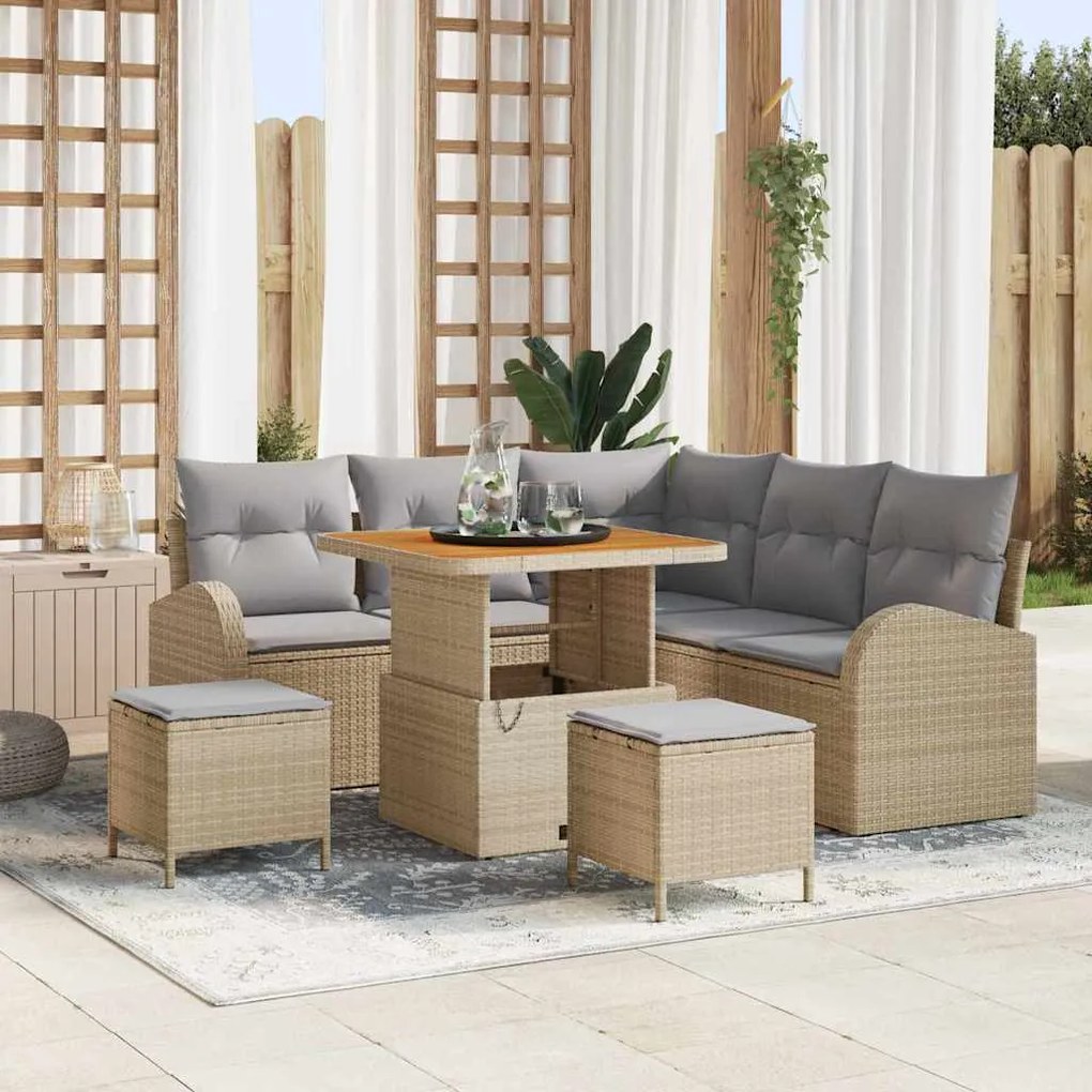 vidaXL Conjunto de Sofá de Jardim 8 pcs Bege Rattan Sintético