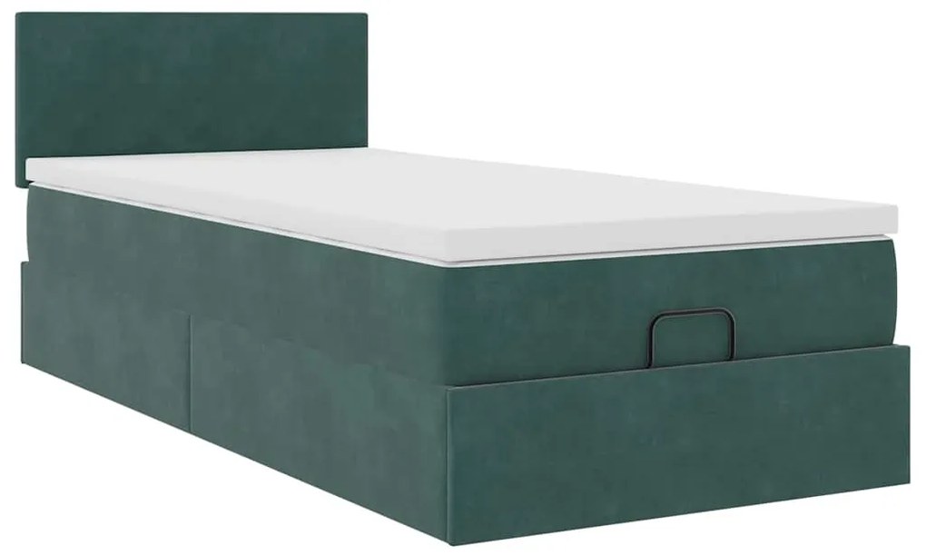 Estrutura de cama otomana colchão 90x200 cm veludo verde escuro
