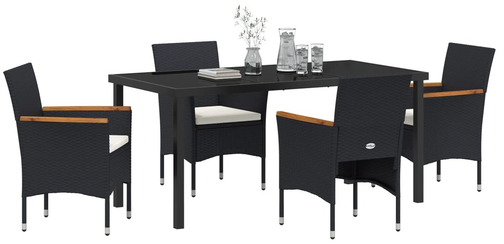 Conjunto de Jantar de Jardim 5 Peças Preto Rattan Poliéster