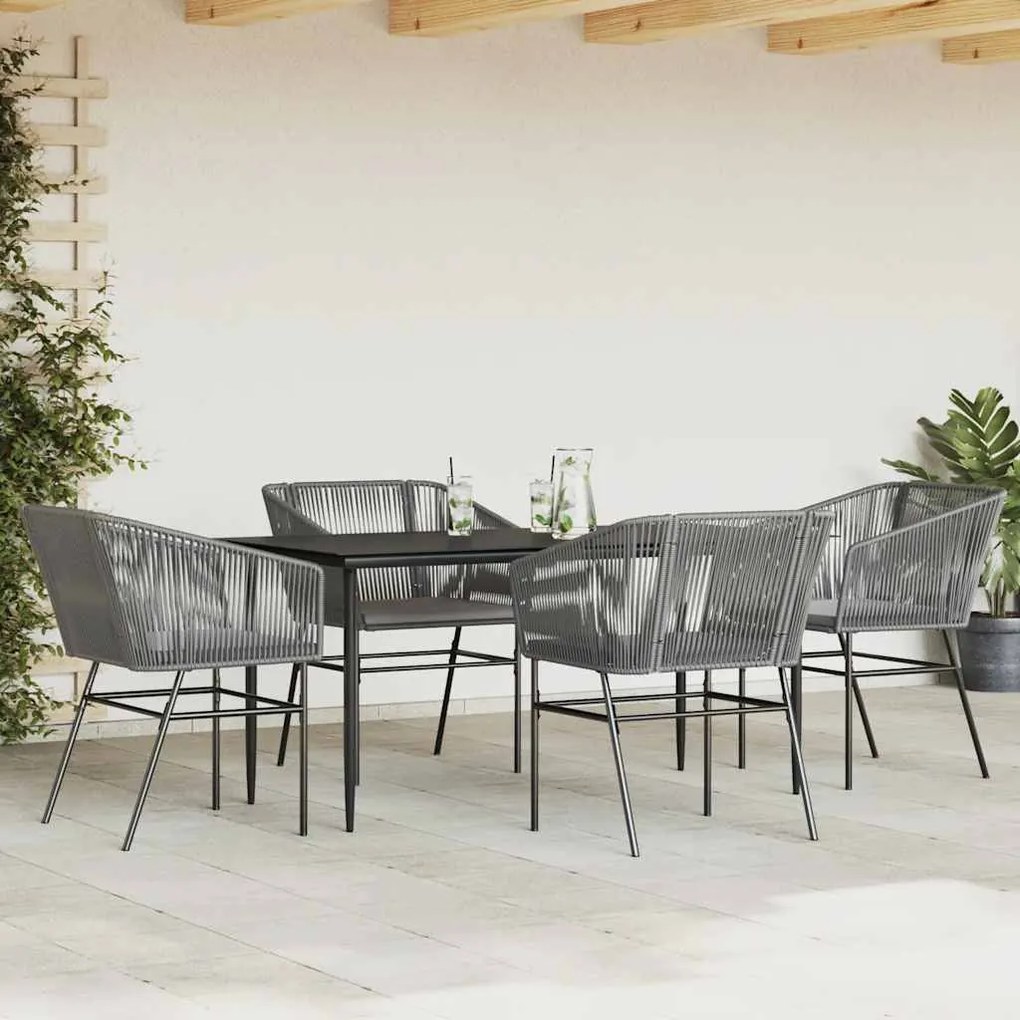 Conjunto jantar jardim 5 peças almofadas vidro vime cinzento PE