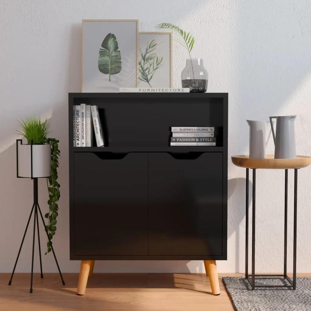 vidaXL Aparador 60x30x72 cm derivados de madeira preto brilhante