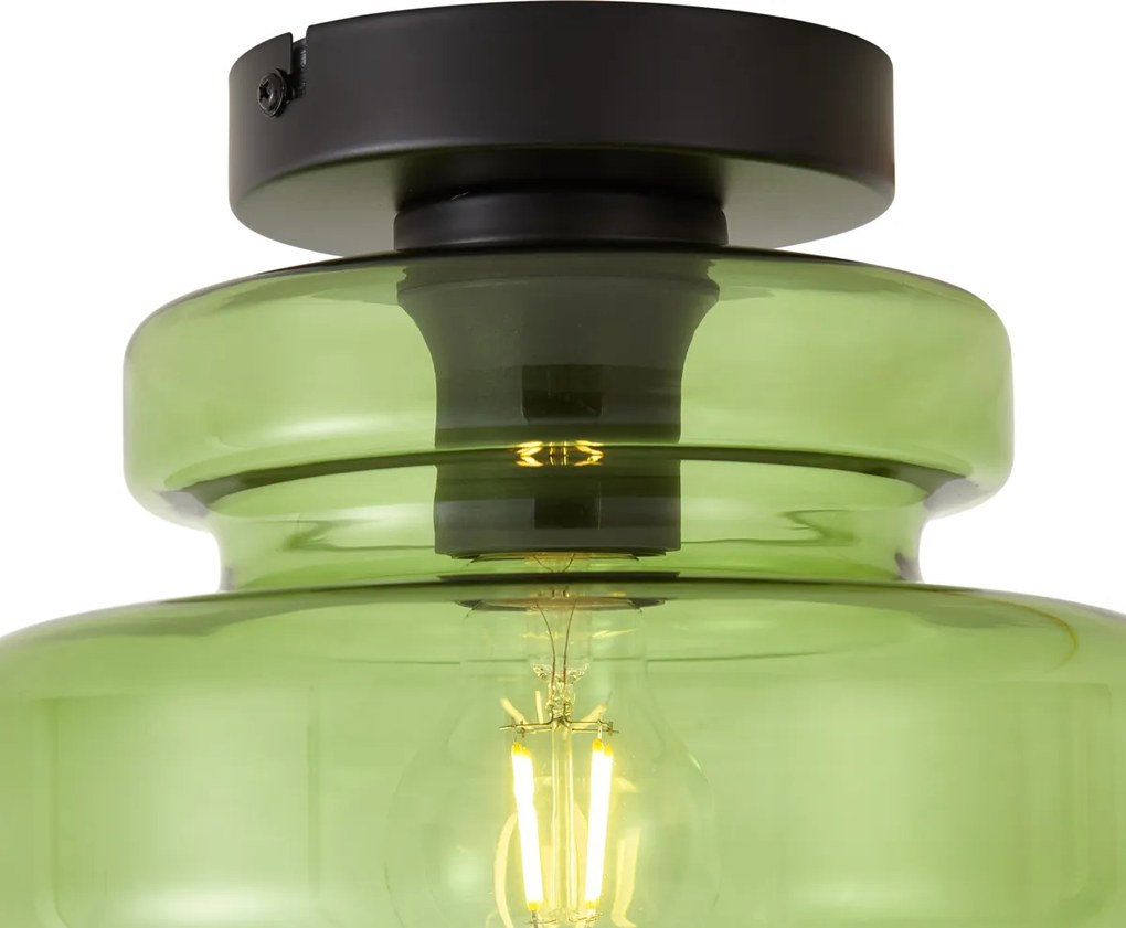 Plafon de teto retro preto com vidro verde - Denise