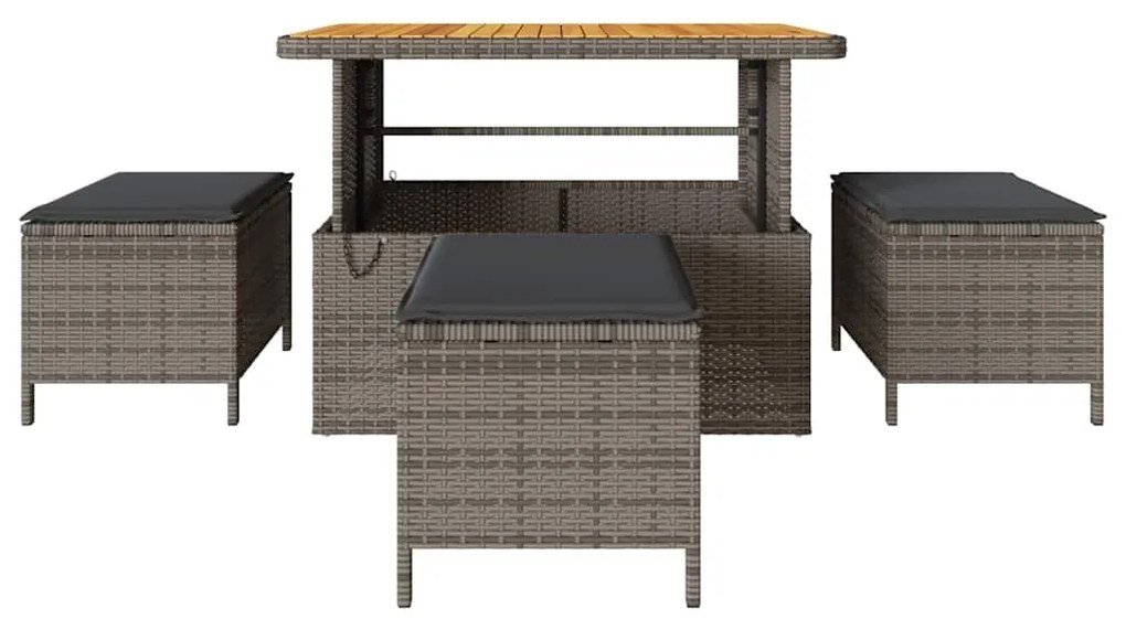 Conjunto de Jantar para Jardim de 4 Peças com Almofadas Cinza em Ratta