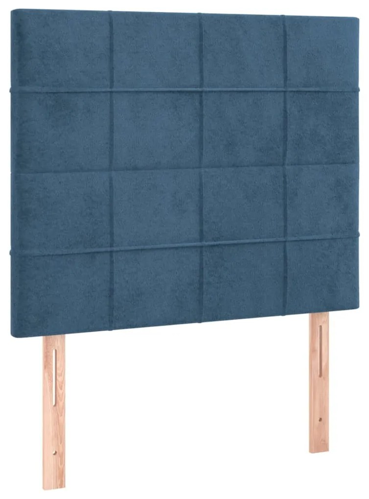 Cama box spring c/ colchão/LED 100x200 cm veludo azul-escuro