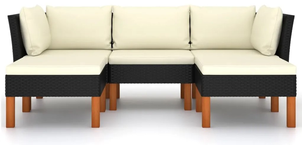 5 pcs conjunto lounge de jardim c/ almofadões vime PE preto