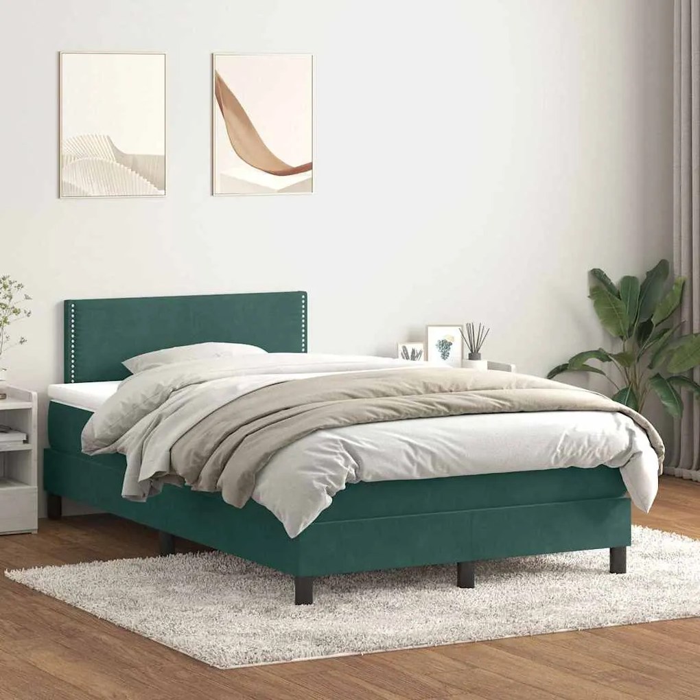 vidaXL Cama com molas/colchão 120x220 cm veludo verde-escuro