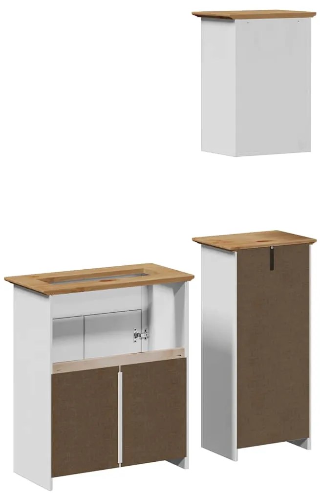 3 pcs conjunto de móveis WC BODO pinho maciço branco castanho