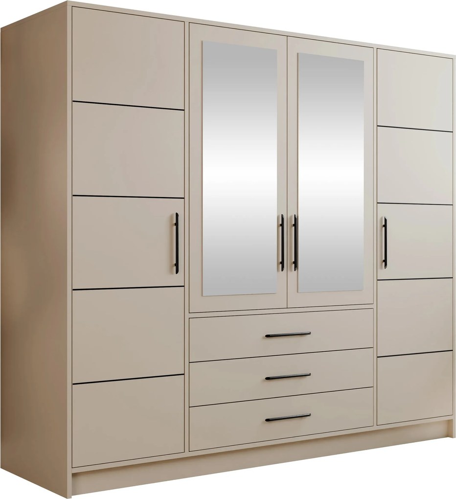 Roupeiro Dortivu 154, Preto, Caxemira, 200x196x58cm, 174 kg, Portas para roupeiro: Com dobradiças