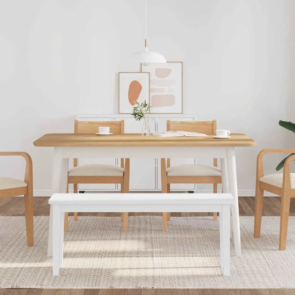 Banco 110 cm madeira seringueira maciça branco