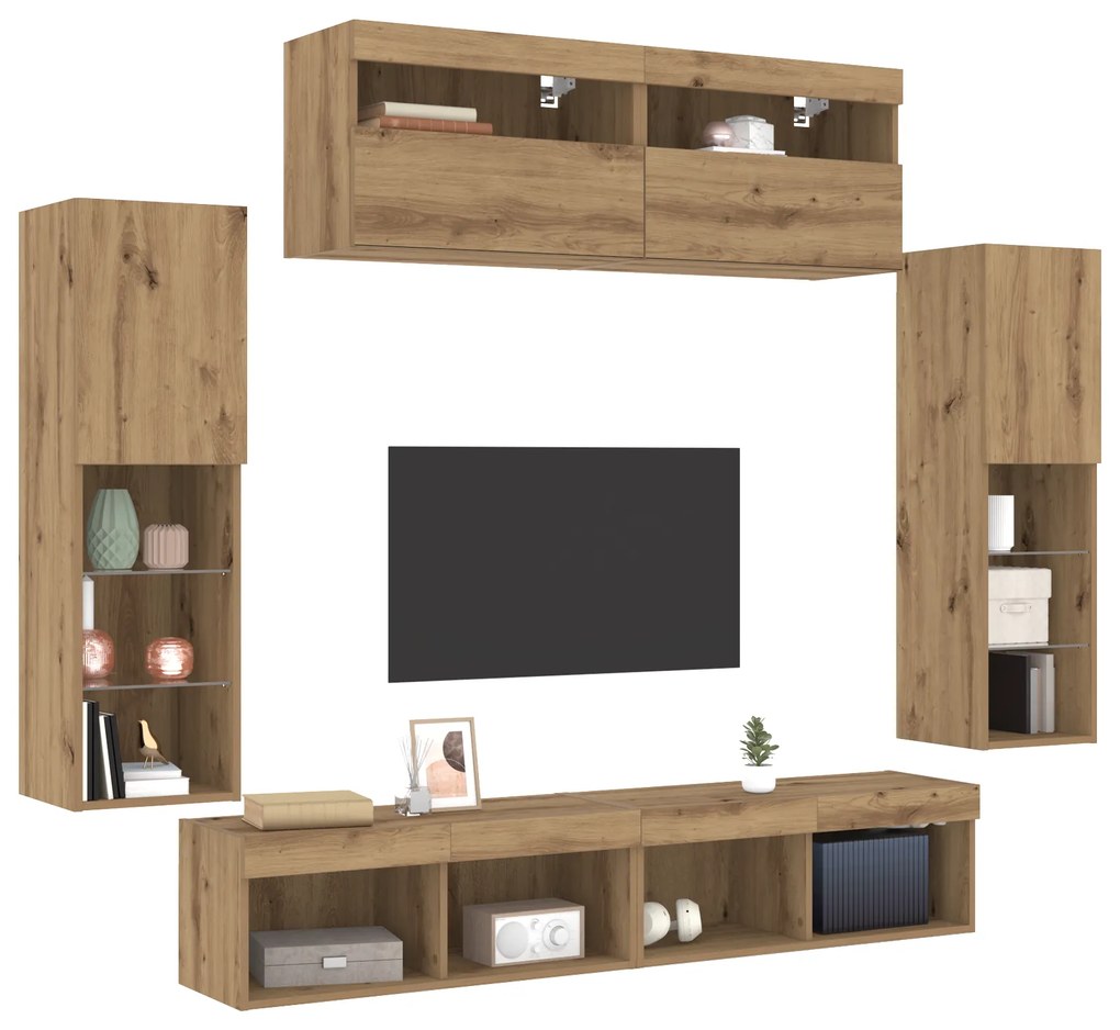 Armários de TV vidaXL com Luzes LED 2 pcs Carvalho Artesanal 80x30x30