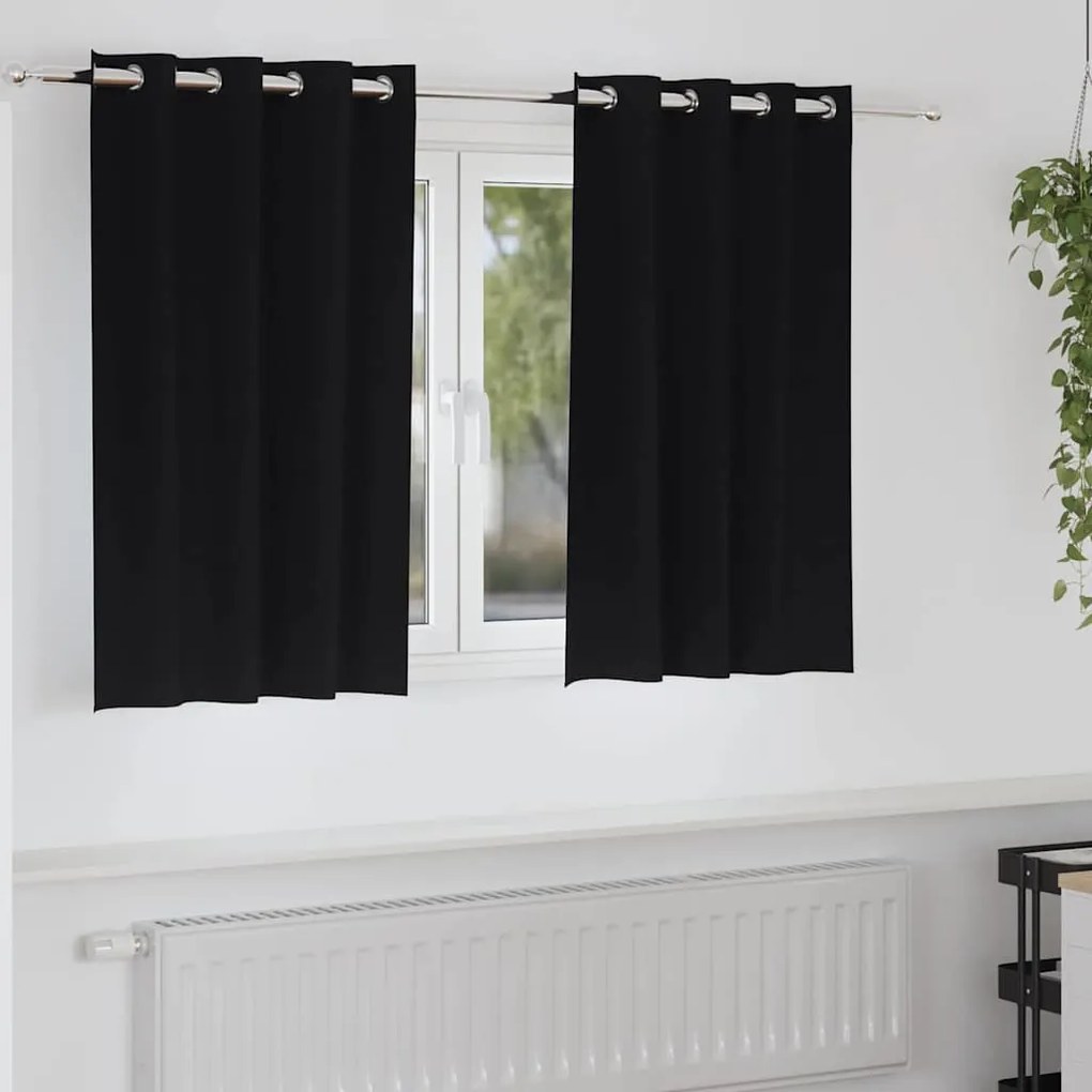 vidaXL Cortinas Blackout com Argolas 2 pcs Preto 140 x 140 cm