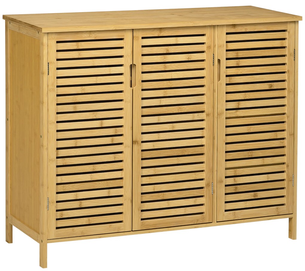 HOMCOM Sapateira Entrada 3 Portas Persiana Prateleiras Ajustáveis 16 Pares Sapatos 100x35x80 cm Natural | Aosom Portugal