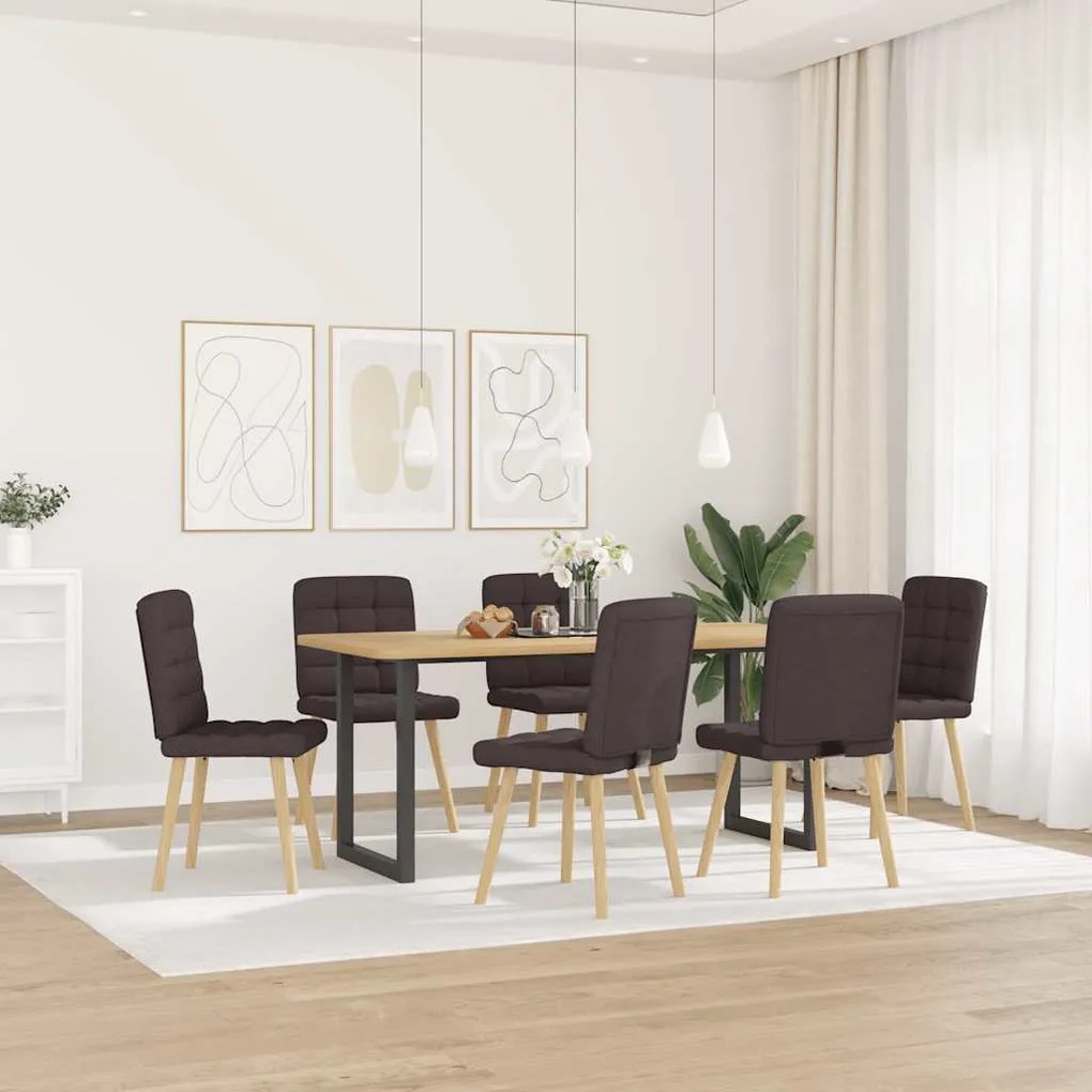 Cadeiras de jantar 6 pcs tecido castanho-escuro