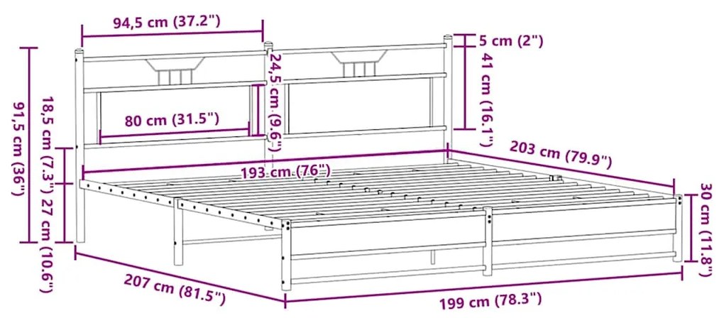 Estrutura de cama sem colchão 193x203cm metal carvalho sonoma