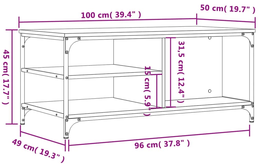 Mesa de centro 100x50x45 cm derivados de madeira preto