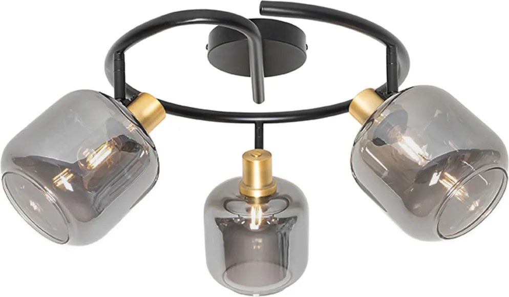 Foco de teto preto com vidro fumê redondo 3 luzes - Zuzanna