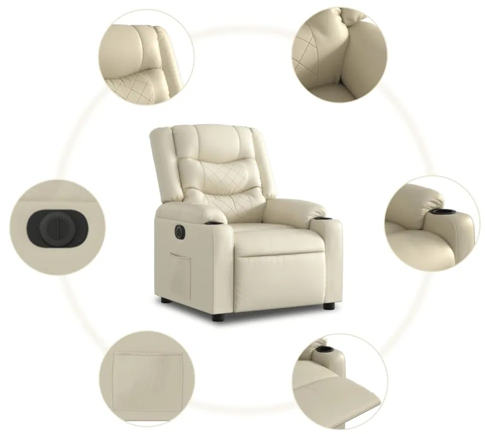 Poltrona reclinável elevatória elétrica couro artificial creme