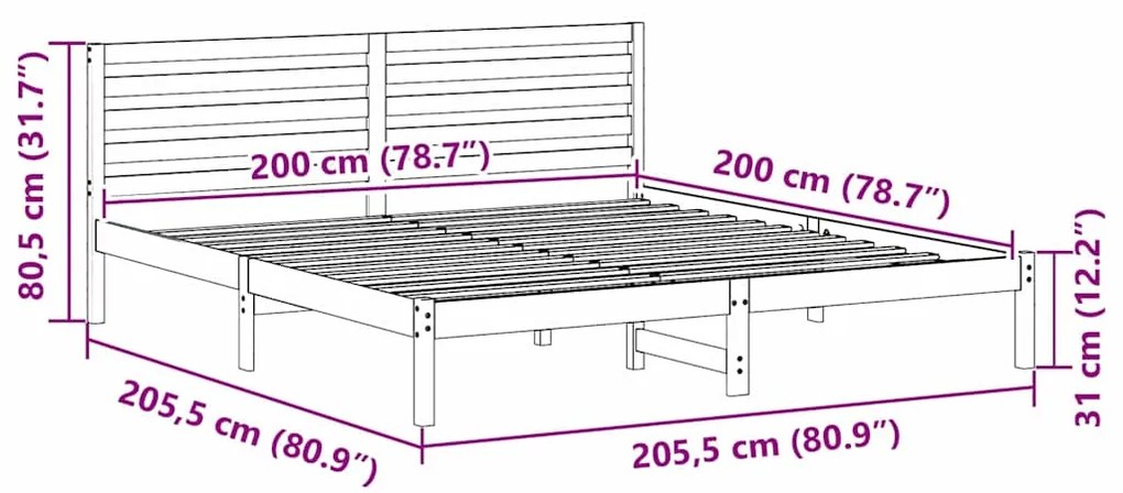 Estrutura da Cama com cabeceira Castanho-mel 200 x 200 cm