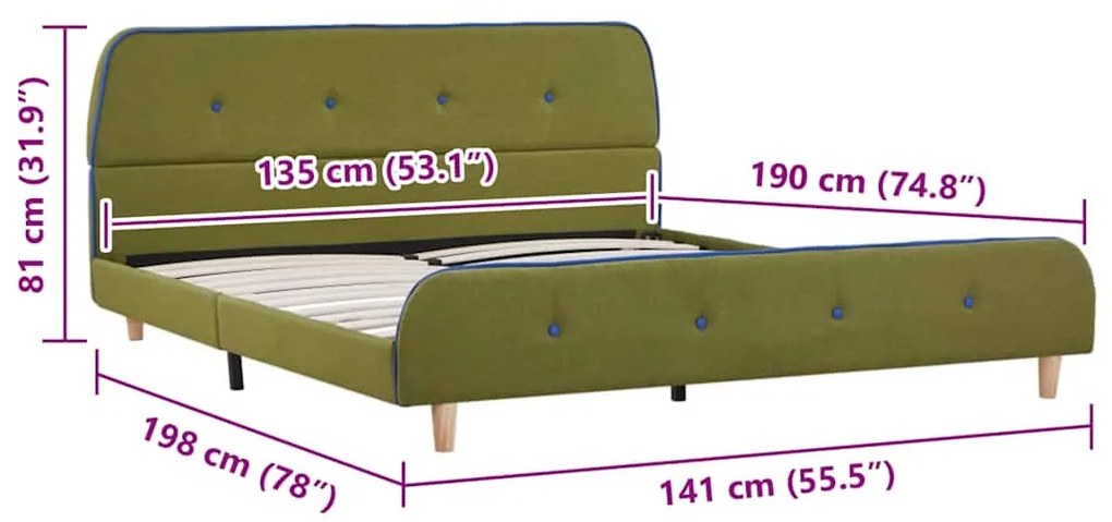 Estrutura para cama sem colchão 135x190 cm tecido verde