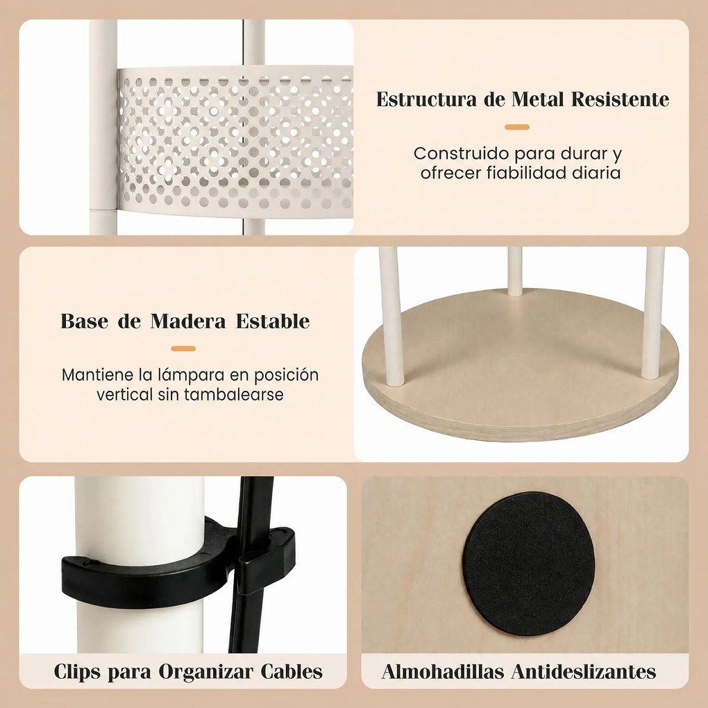 Candeeiro de Pé com Prateleiras de Arrumação, 36 x 36 x 158 cm, 3 Níveis de Arrumação, Branco