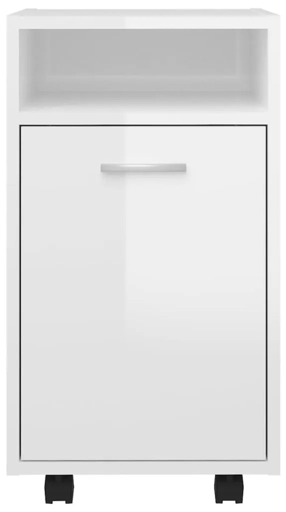 Móvel de apoio com rodas 33x38x60 cm contrapl. branco brilhante