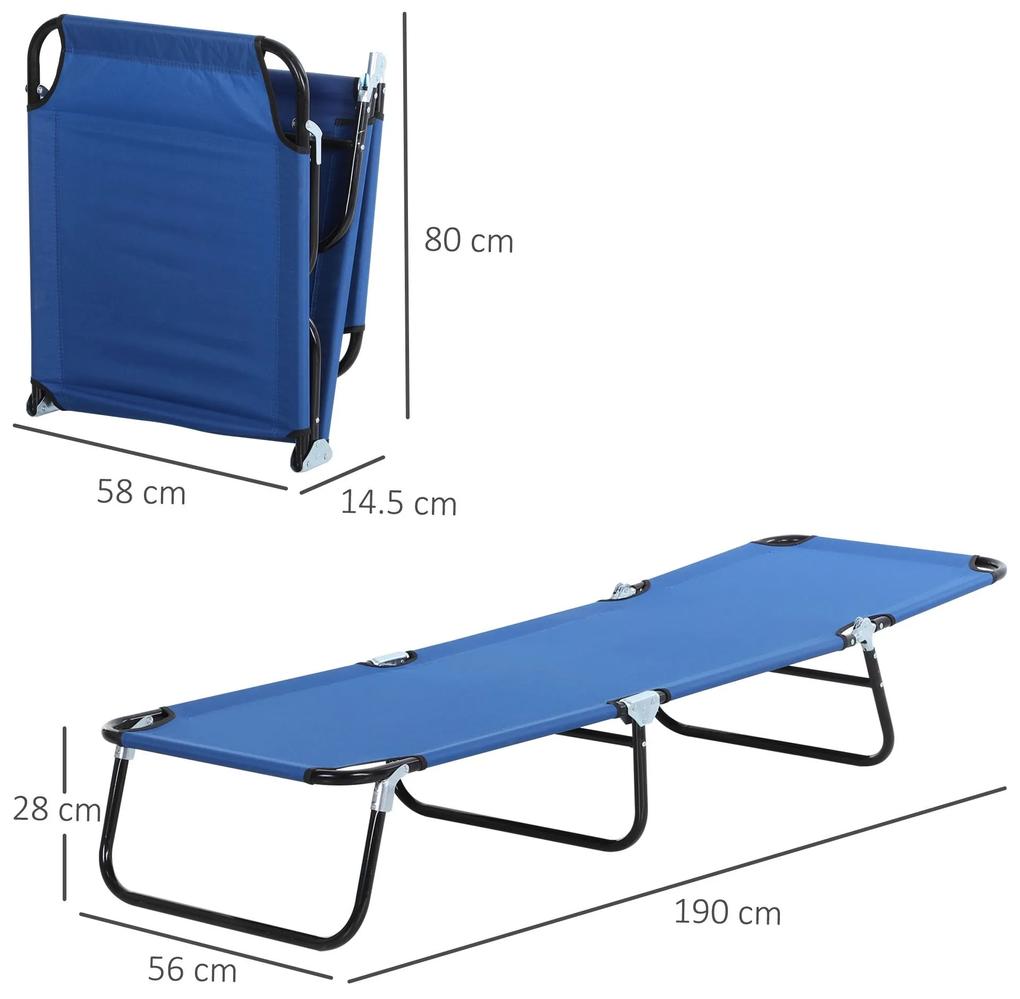Espreguiçadeira dobrável reclinável com ângulo ajustável de 3 posições para exterior carga 120 kg 190x56x28 cm Azul