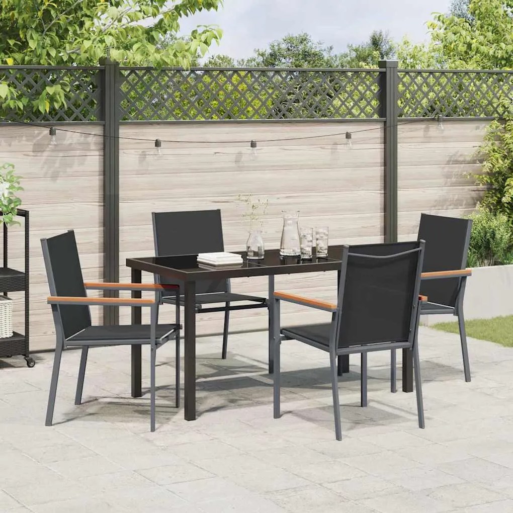 Conjunto de Jantar de Jardim 5 Peças Preto em Textilene e Aço
