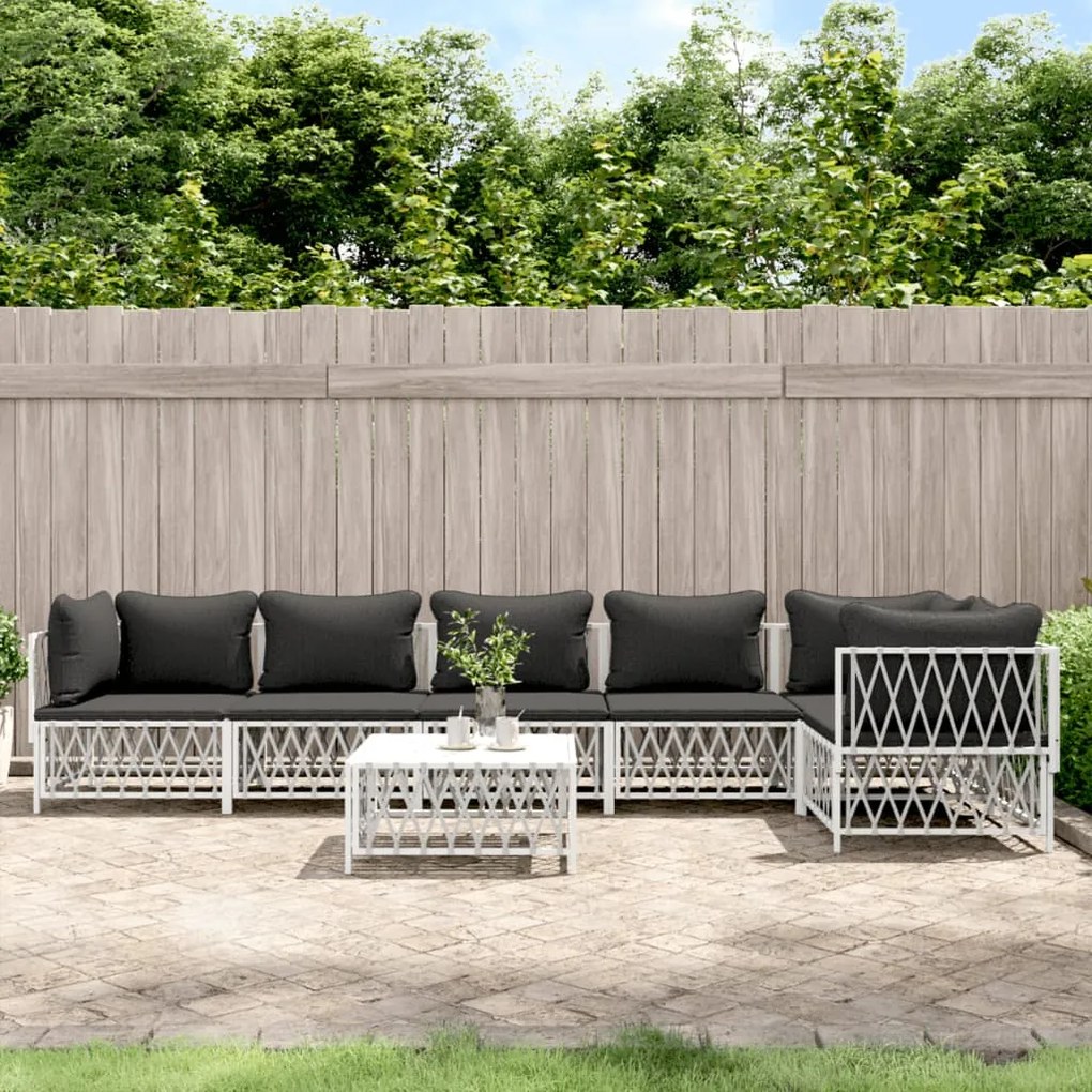 vidaXL 7 pcs conjunto lounge de jardim com almofadões aço branco