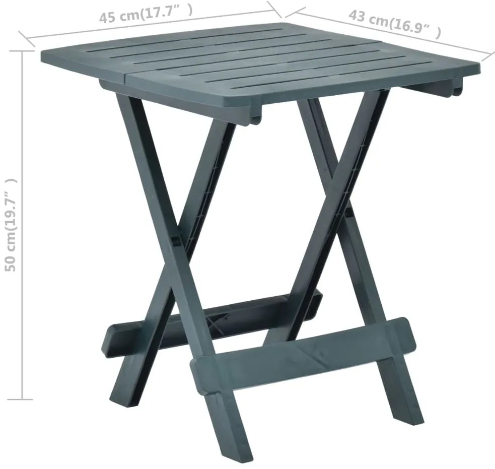Mesa de jardim dobrável 45x43x50 cm plástico verde