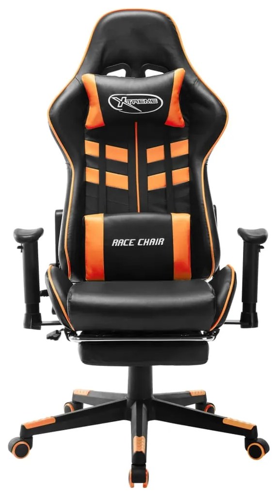 Cadeira gaming c/ apoio de pés couro artificial preto/laranja