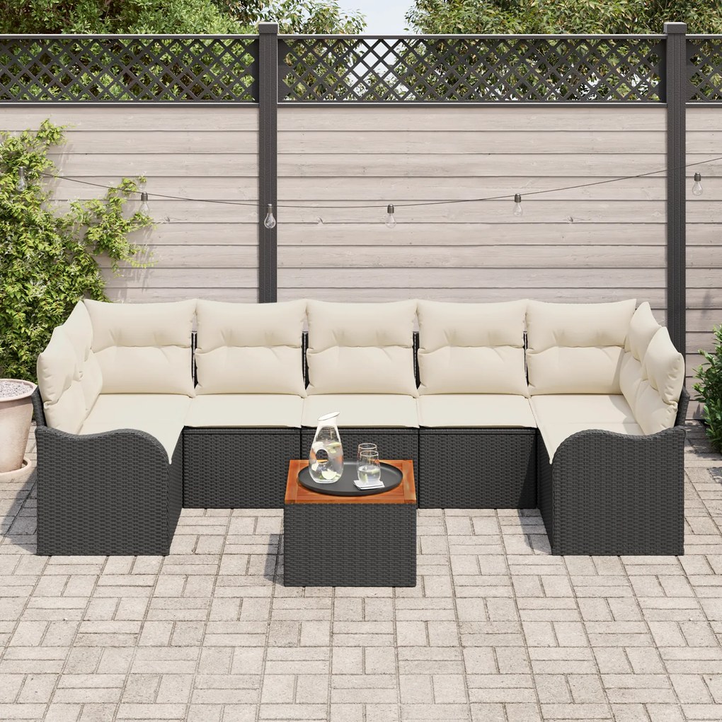 Conjunto de Sofá de Jardim vidaXL 8 Peças com Almofadas Preto Rattan S