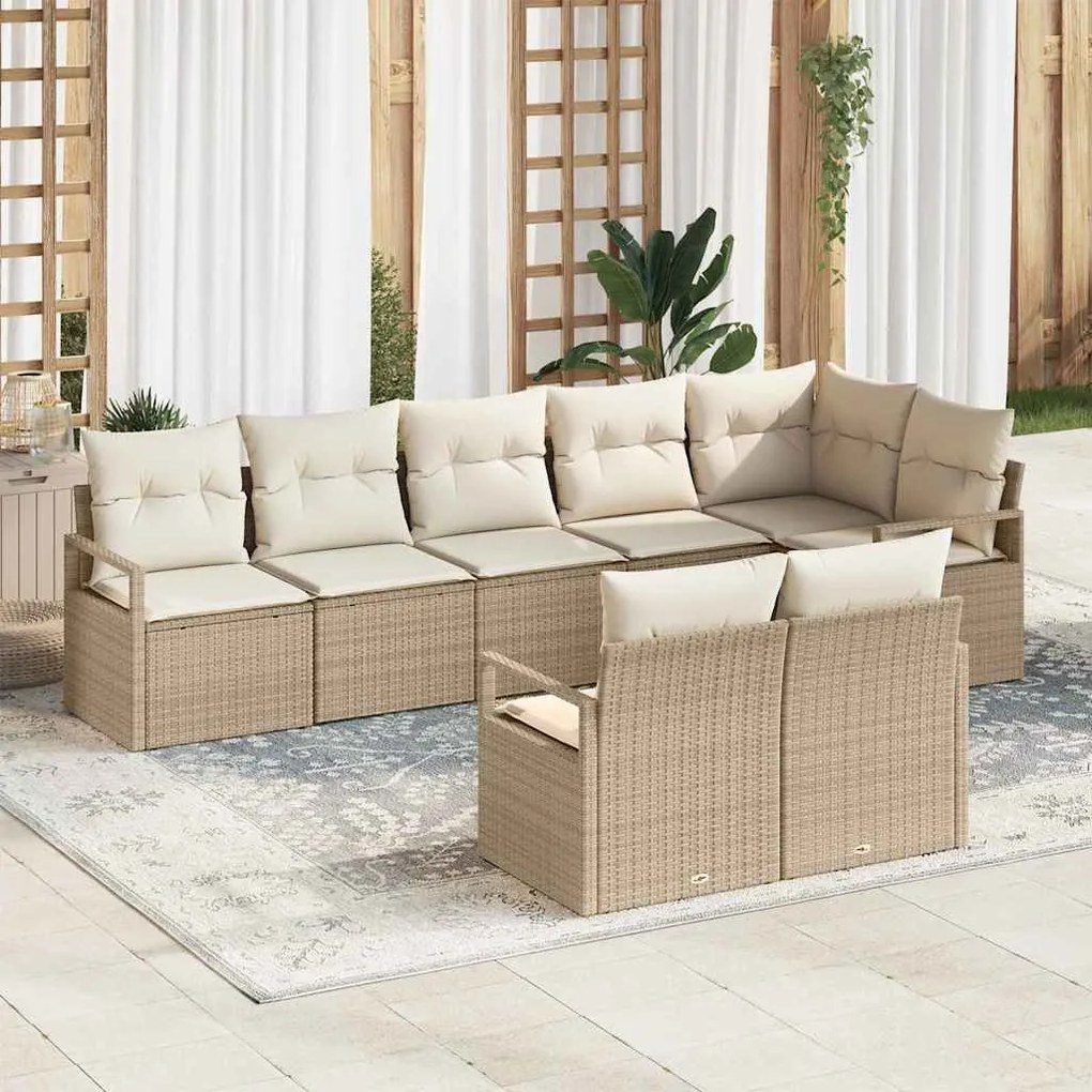 vidaXL Conjunto de Sofá de Jardim de 8 Peças com Almofadas Bege