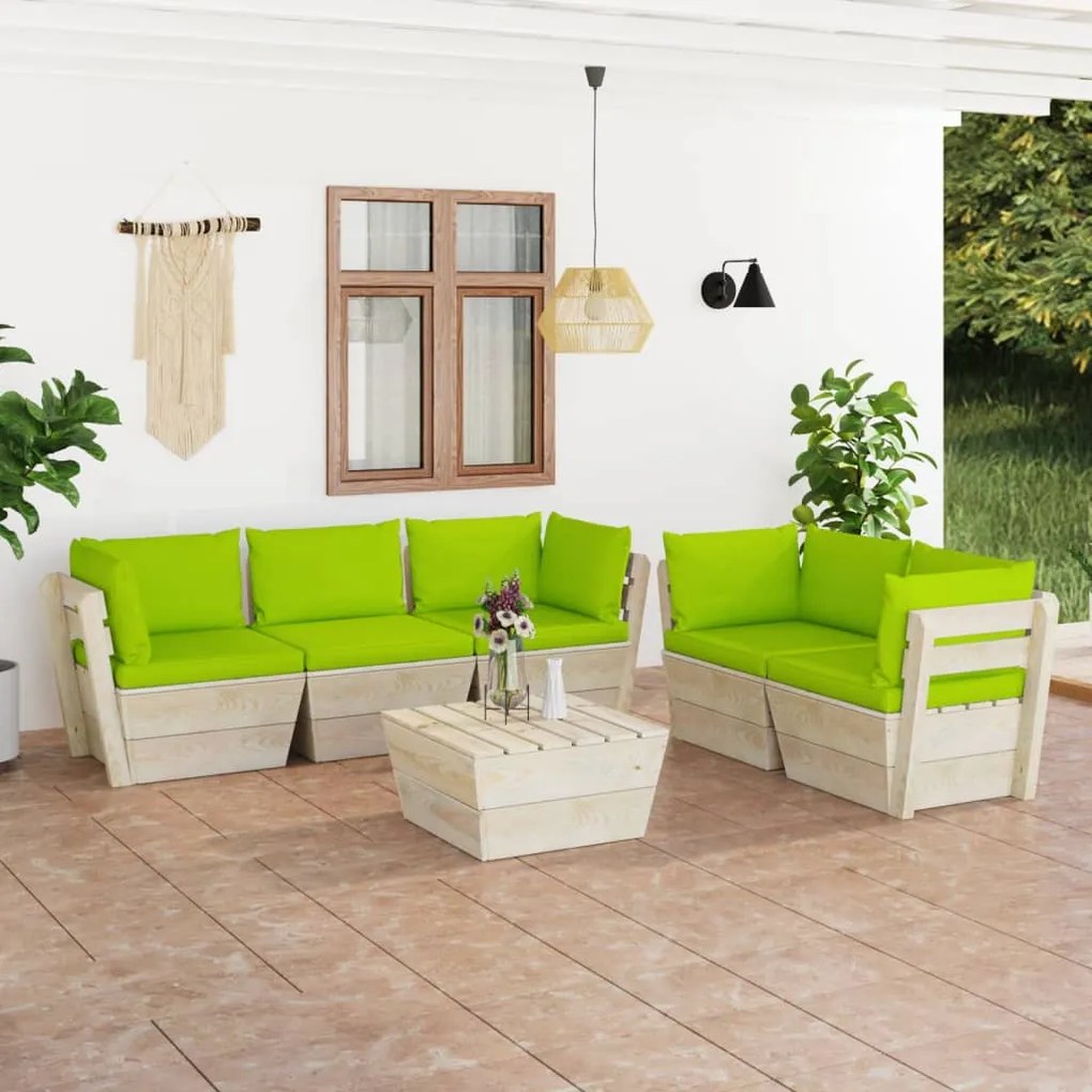 vidaXL 6 pcs conjunto lounge de paletes + almofadões madeira de abeto