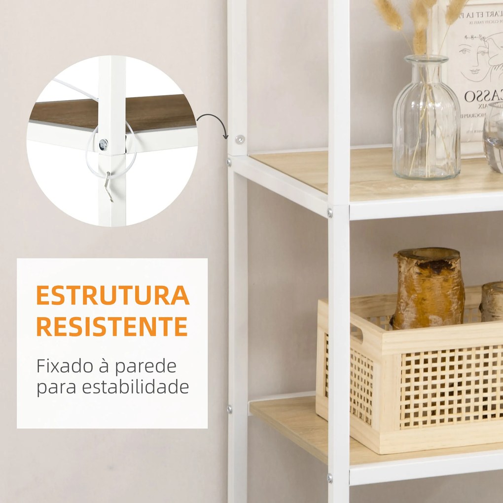 Estante de Armazenamento Estante para Livros com Estrutura de Aço para Escritório Sala de Estar Estúdio 83x34x180cm Carvalho e Branco