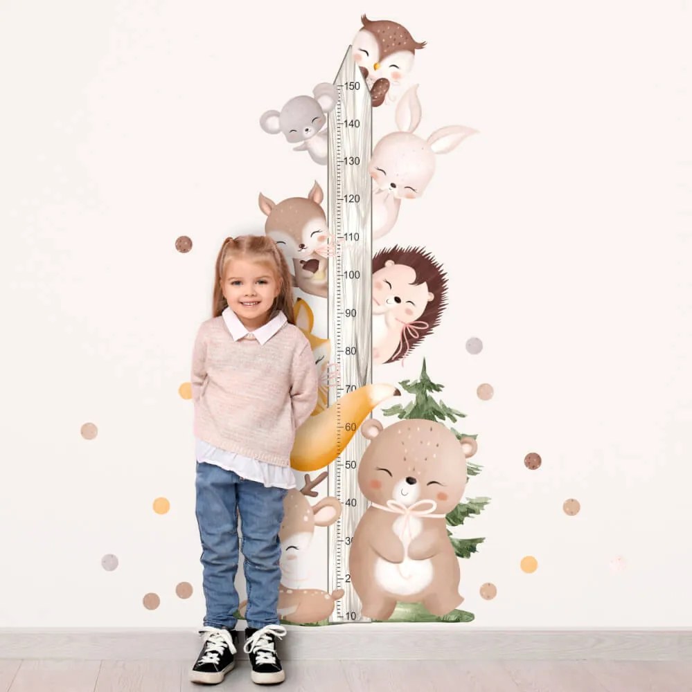 Autocolante de parede - Medidor de crescimento com animais