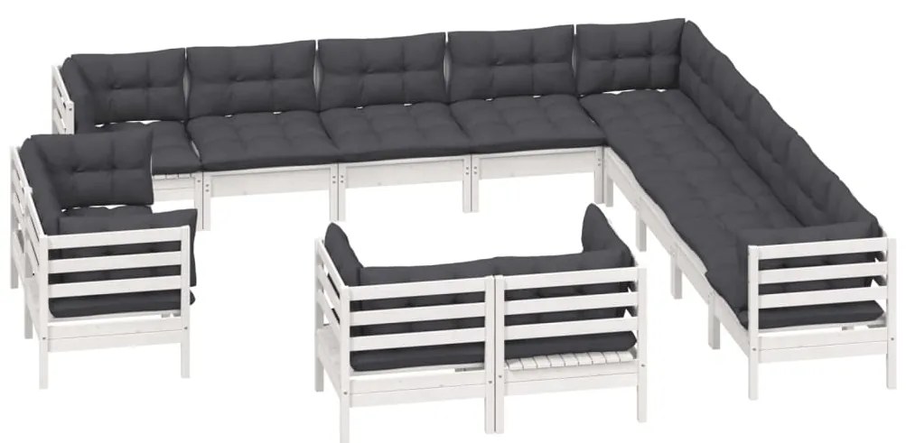 13 pcs conj. lounge de jardim c/ almofadões pinho maciço branco