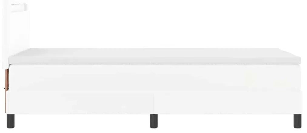 Cama Box com Colchão Branca, 90x200 cm, em Couro Sintético.