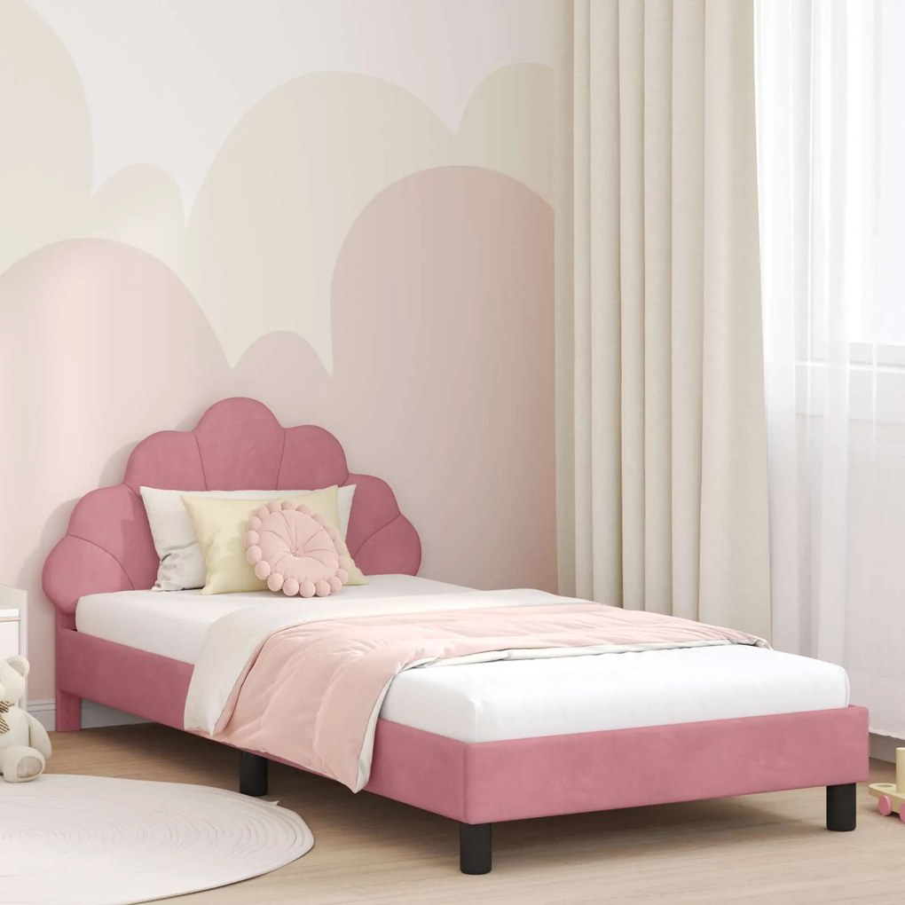 vidaXL Estrutura de Cama Infantil com Cabeceira Rosa 90 x 190 cm