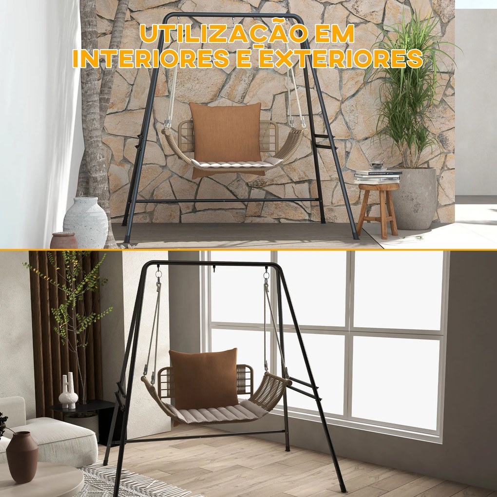 Suporte para cadeira suspensa Jardim 130 cm Suporte para Baloiço com Estrutura em Aço Capacidade 150 kg para (Cadeira Não incluida) Pátio Jardim Preto