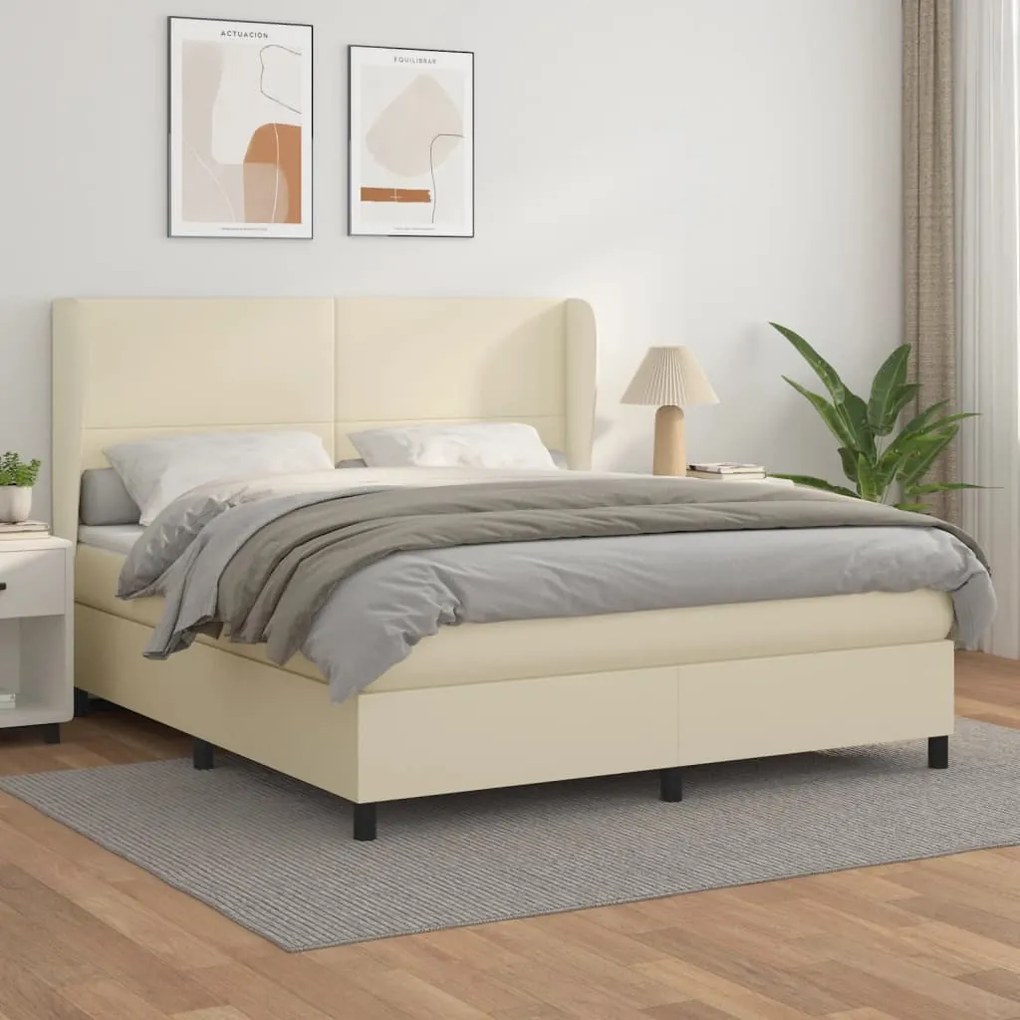 vidaXL Cama com molas/colchão 180x200 cm couro artificial cor creme