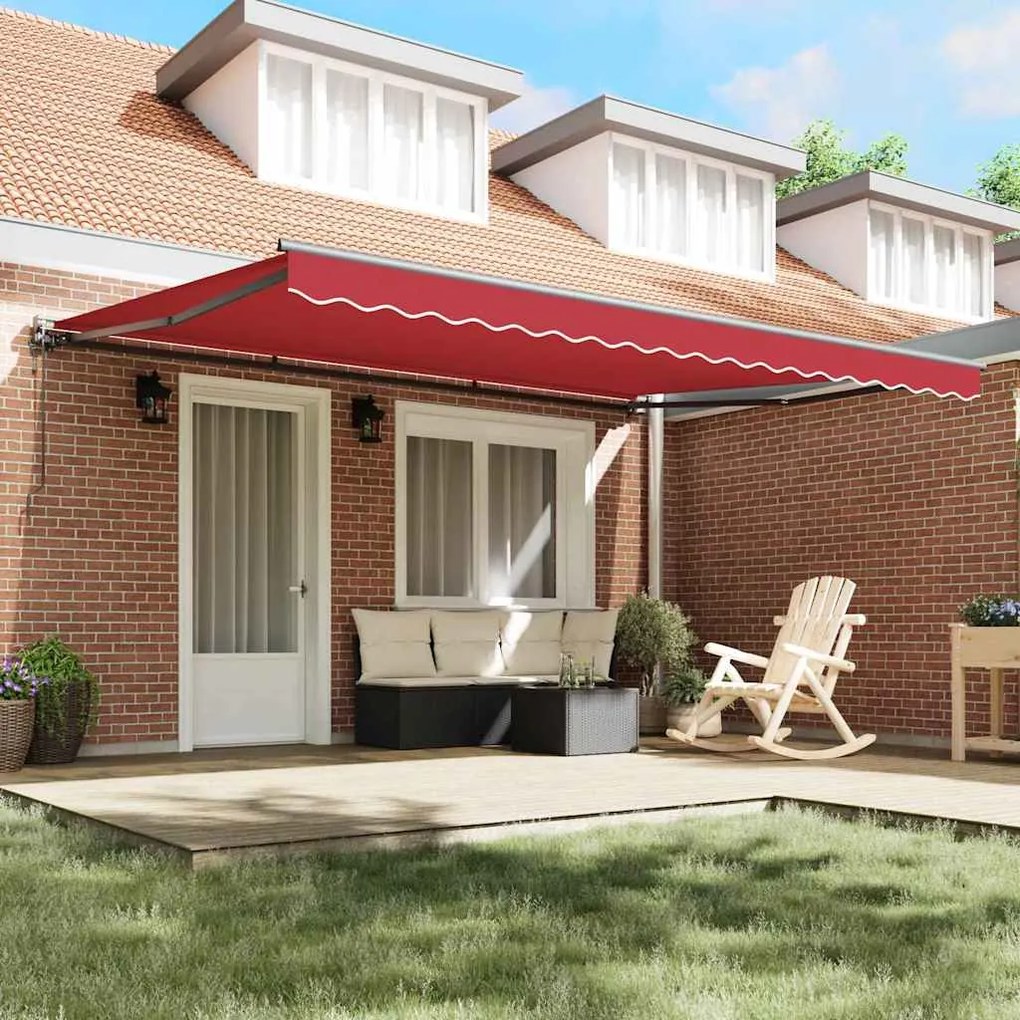 Toldo Retrátil Manual Vermelho 450x300 cm Poliéster e Metal