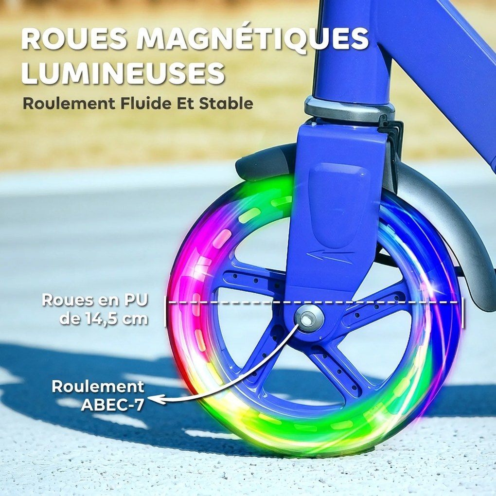 Trotinete infantil para crianças dos 3 aos 8 anos, trotinete dobrável de 2 rodas com rodas LED luminosas, 4 posições de regulação de altura, azul