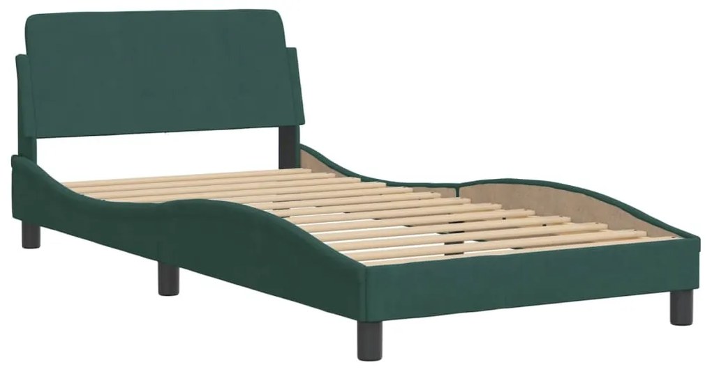 Estrutura de cama sem colchão 100x200 cm veludo verde-escuro