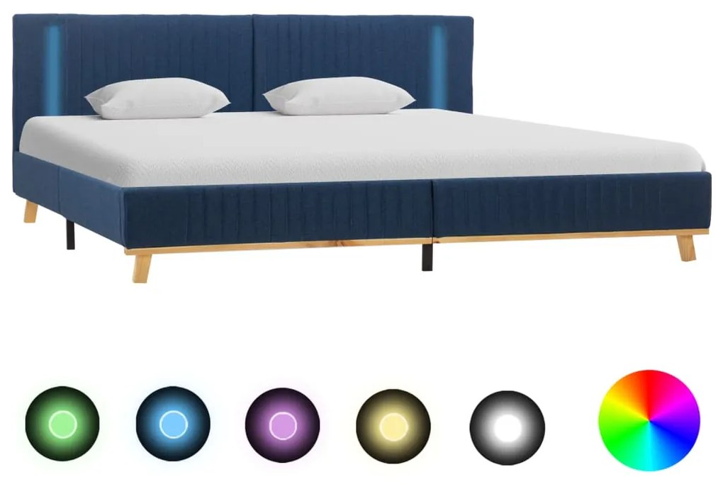 vidaXL Estrutura de cama com LED em tecido 160x200 cm azul
